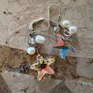 Crystal Starfish with Pearls Earrings